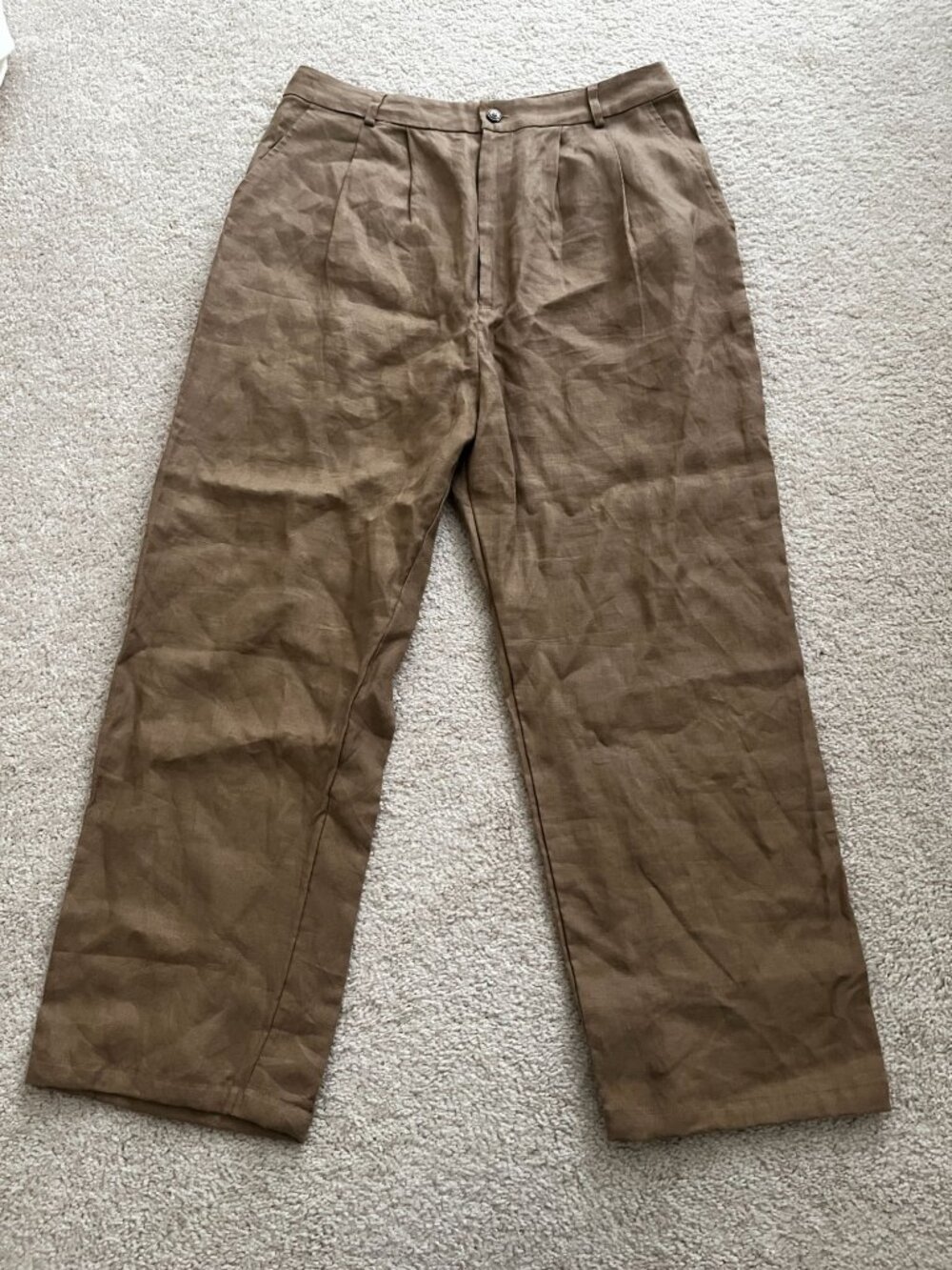 NWOT Reformation 100% Linen Brown Pleated Trouser Pants Size 10